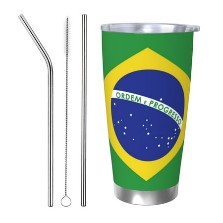 

20oz Straw Three-Piece Set Car Cup For The Coffee Shop Office Car Sports Home Easy To Carry Out Brazil Flag Green Brazilian National