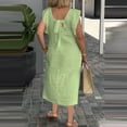 thumbnail image 5 of DJskiyers Casual Dresses For Older Women 2024 V Neck Linen Dress Ruffle Sleeve Comfy Dress Plus Size Long Dress, 5 of 6