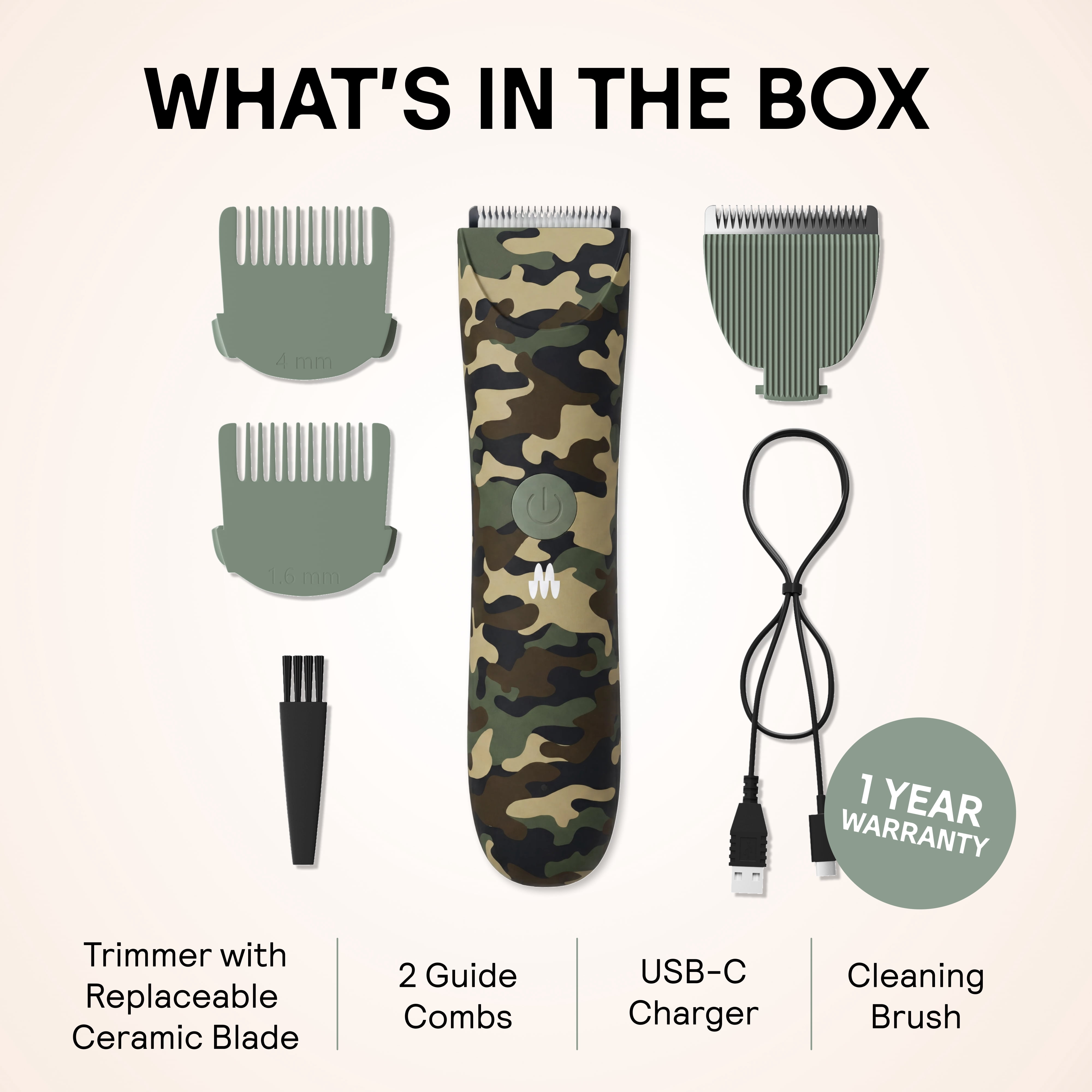 Meridian Slimmer Trimmer Bikini & Body Hair Grooming Shaver, USB Rechargeable Electric Shaver for Women & Men, Forest Camo