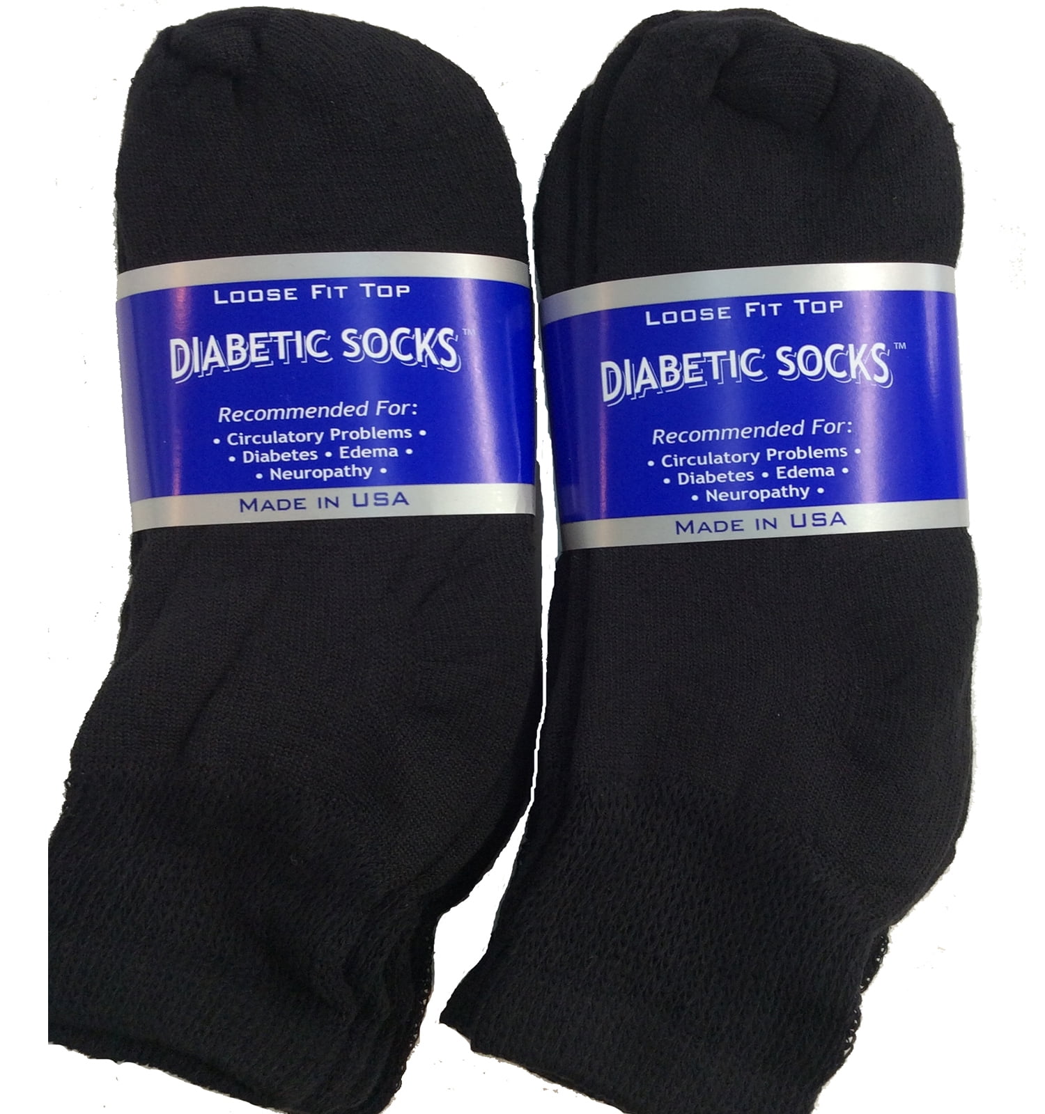 6 Pairs Of Mens Black Diabetic Ankle Socks 10 13 Size Made In Usa 