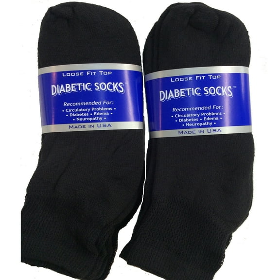 6 Pairs of Mens Black Diabetic Ankle Socks 13-15 King Size MADE IN USA
