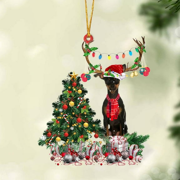 Acrylic 2D FLAT Miniature Pinscher 2-Christmas Tree Gift Hanging Ornament