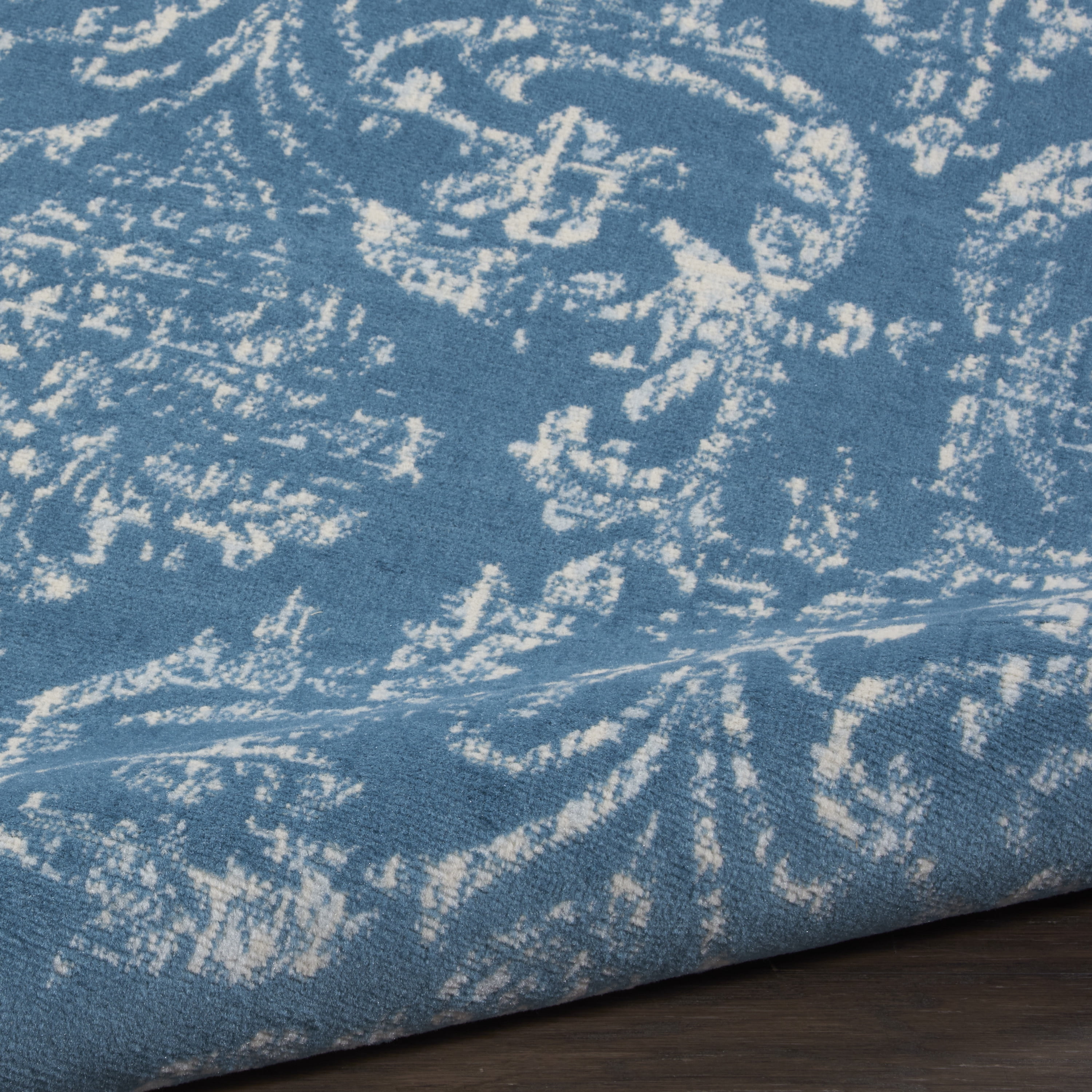 Nourison Bliss Vintage Farmhouse Blue 5'3" x Round Area Rug, (5' Round)