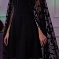 thumbnail image 2 of Jiibva Halloween Bat Print Mesh Cape Gothic Hooded Witch Cloak Black 190cm, 2 of 7