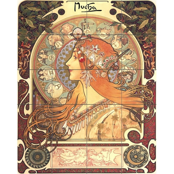 Tile Mural Kitchen Backsplash - Zodiak - by Alphonse Mucha