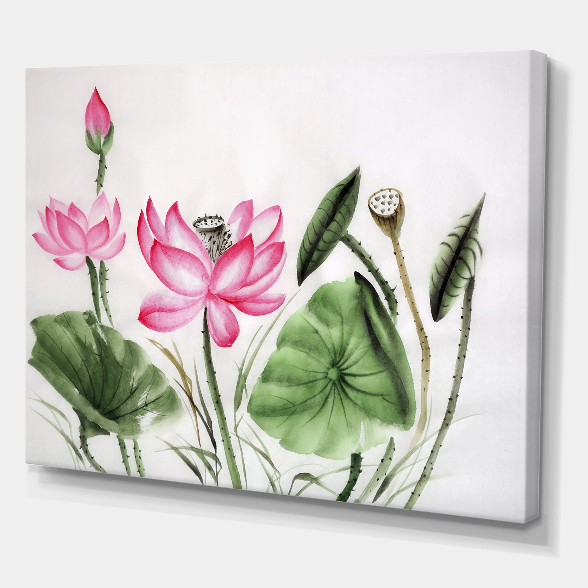 Designart ' Ancient Pink Lotuses In The Pond II ' Traditional Canvas Wall Art Print