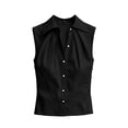 thumbnail image 4 of Miluxas Women's Sleeveless Button Down Blouse Collared Pleated Front Loose Tunic Shirts Work office Casual Tank Tops Lightweight Summer Outfit Black, 4 of 9