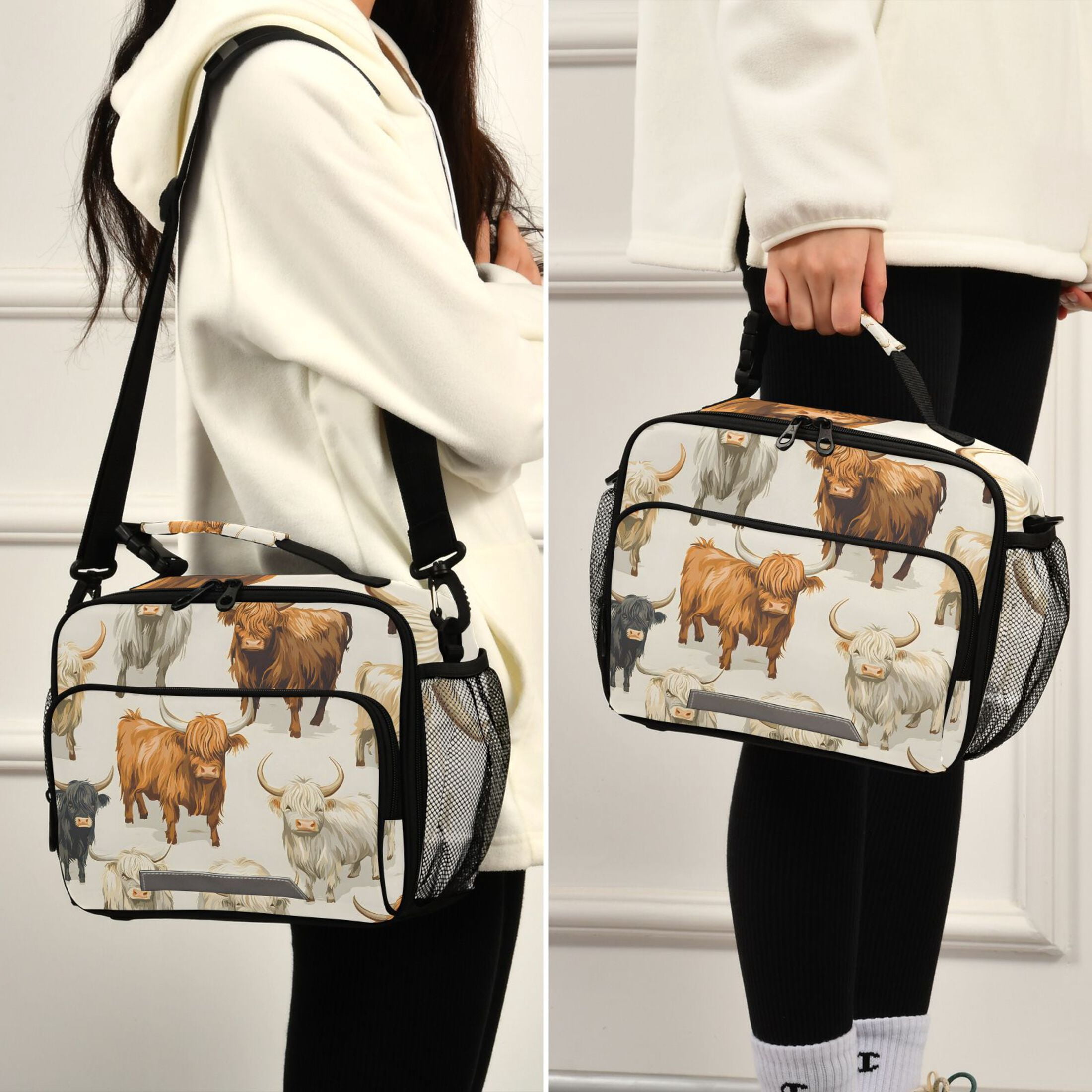 ALAZA Highland Cows Lunch Box Insulated Cooler Bag Reusable Tote Bags Shoulder Strap