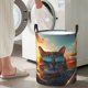 thumbnail image 5 of Balery Cool Cat Driving Sunset Cesta de ropa redonda con asas, impermeable, independiente, para ropa, juguetes, dormitorio y familia-Medium, 5 of 6