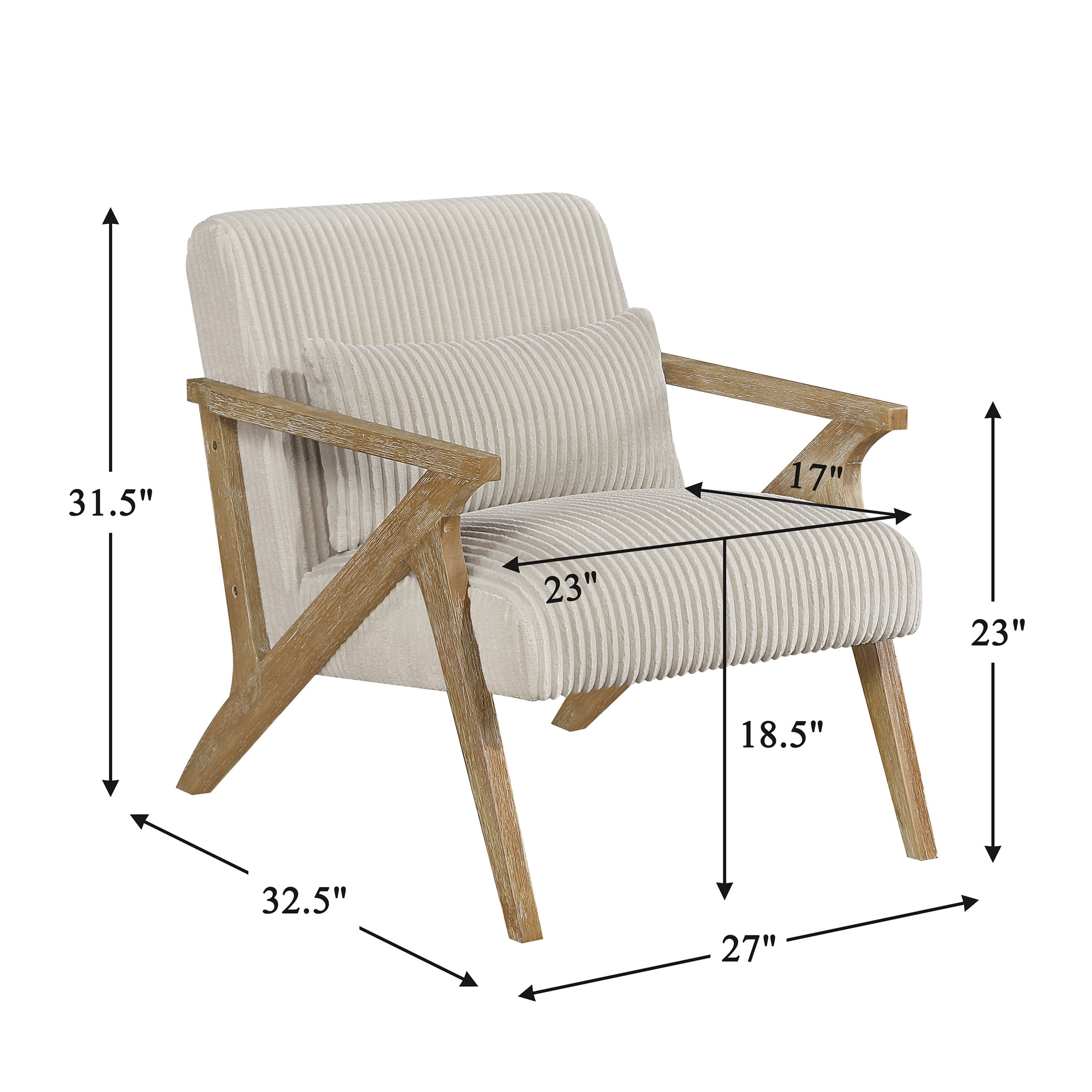 OakvillePark Papyrus Solid Rubberwood Frame Corduroy Accent Chair, Beige