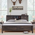 thumbnail image 3 of OKD Modern Farmhouse King Platform Bed with Bookcase Headboard Storage and Charging Station, No Box Spring Needed, Dark Rustic Oak, 3 of 7