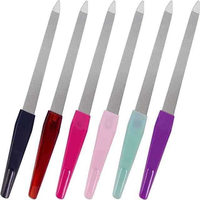 Dosaele 6 Pcs Lime à Ongles en Métal Lime en Acier Inoxydable pour Ongles Naturels Épée Lime à Ongles avec Pointe Pointue Poignée Antidérapante Lime à Ongles pour Femmes Motif Saphir
