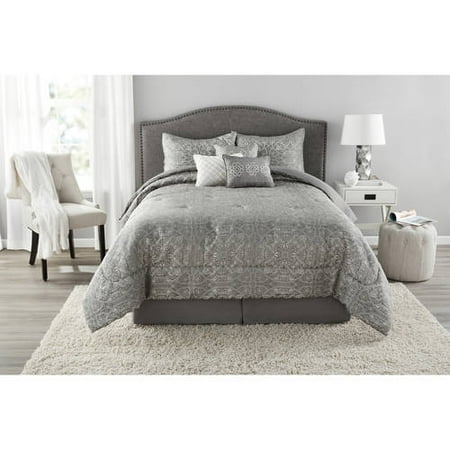 Mainstays King Medallion Gray Comforter Set 7 Piece Walmart Com