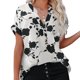 thumbnail image 1 of Tops de verano para mujer, estampados de flores, cuello en V, manga corta, camisa informal holgada elegante para mujer para fiesta, oficina, viajes, blanco M, 1 of 5
