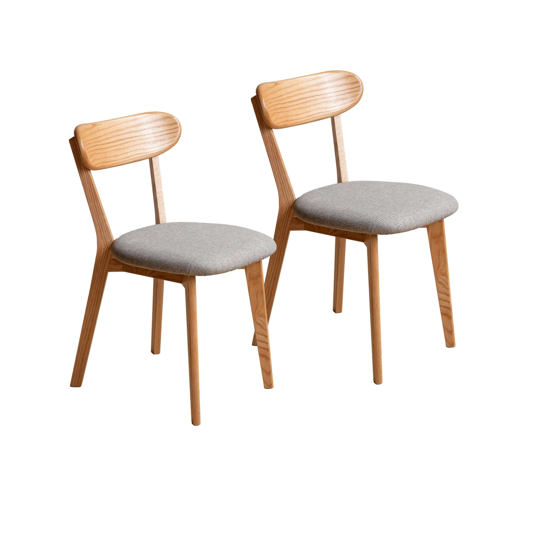 Set of 2 Upholstered Dining Chairs,  Solid FAS Grade North American Oak, 100% Natural Dirt-Free Hardwood, Comfortable Wooden Chairs for Dining Table or Living Room, Natural Oak + Fog Gray