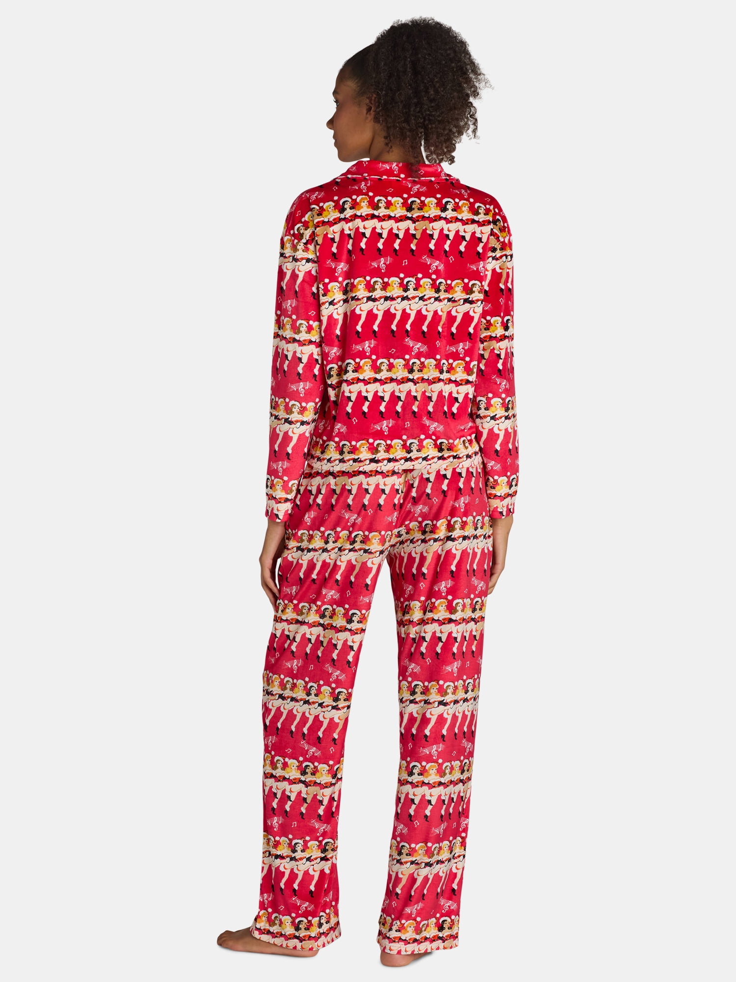 Holiday Time Women’s and Women’s Plus Velour Notch Collar Pajama Top and Pants Set, 2-Piece, Sizes XS-3X