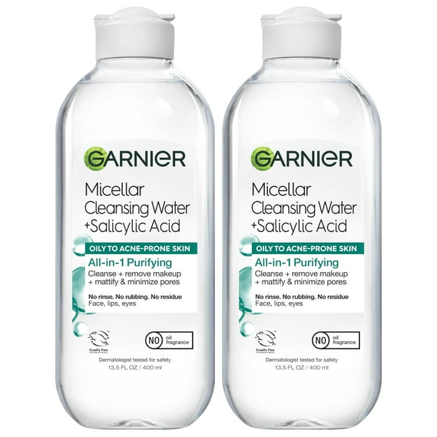 Agua micelar, ácido salicílico Garnier, 400 ml, paquete de 2