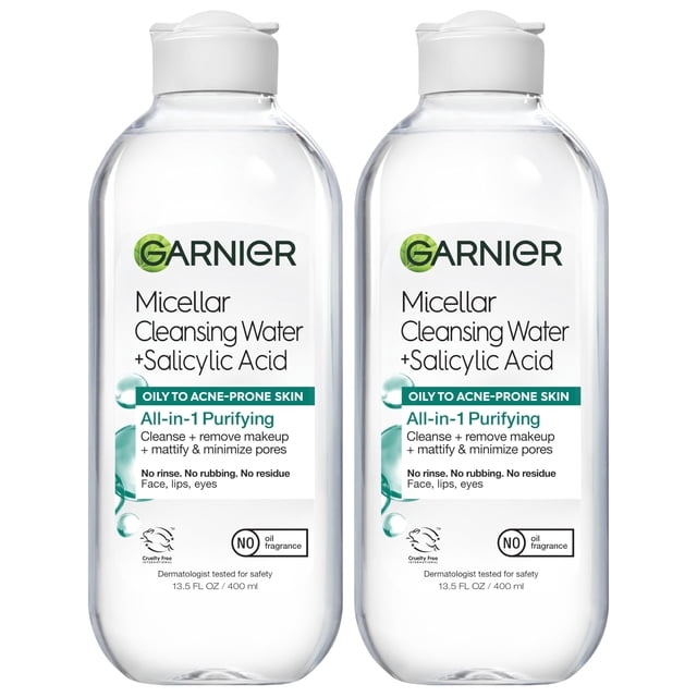 Agua micelar, ácido salicílico Garnier, 400 ml, paquete de 2