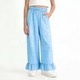 thumbnail image 5 of Posijego Girls Ruffled Pants Plaid Print Wide Leg High Waisted Loose Casual Summer Trousers Pants with Pockets 5-15 Years, 5 of 7