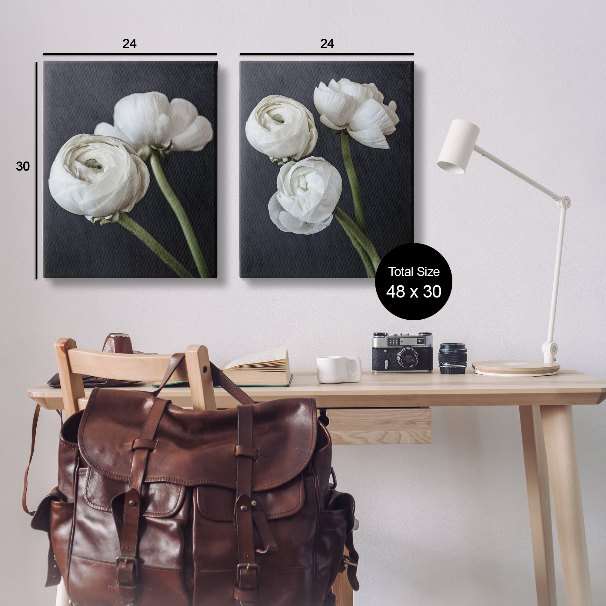 Stupell Industries Simple Black & White Peony Plants & Flowers Photography Wrapped Canvas Art Print Wall Art, 24 x 30, Set of 2