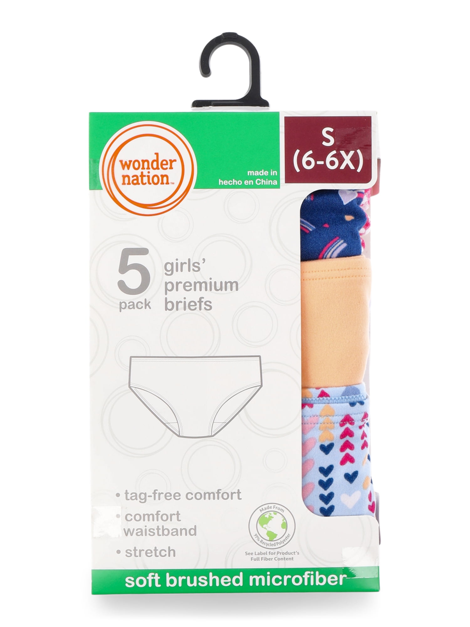 Wonder Nation Girls Premium Brief Underwear, 5-Pack, Sizes S-XL