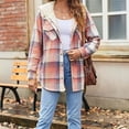 thumbnail image 5 of Cnbwig Women's Plaid Short Jacket Long Sleeve Button Up Fleece Lined Hooded Checked Printed Coat Warmth Winter Jackets Pink S, 5 of 9