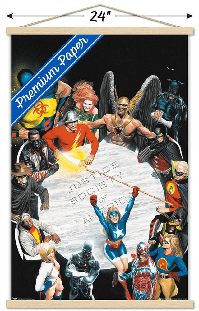 DC Comics - The Justice Society of America - Table Meeting Wall Poster with Wooden Magnetic Frame, 22.375" x 34"