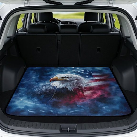 XYZCANDO Eagle Flag Car Trunk Mat 29" x 39", All-Weather Waterproof Cargo Liner with Non-Slip Backing, Easy-Clean Stitched Edge Protector for SUVs, Sedans and Trucks