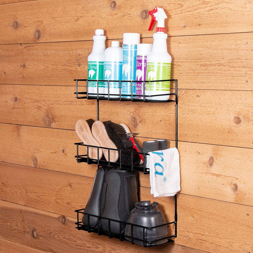 Easy-Up 3 Tier Wire Basket Rack | Ideal Horse Stable Organizer | Color Black
