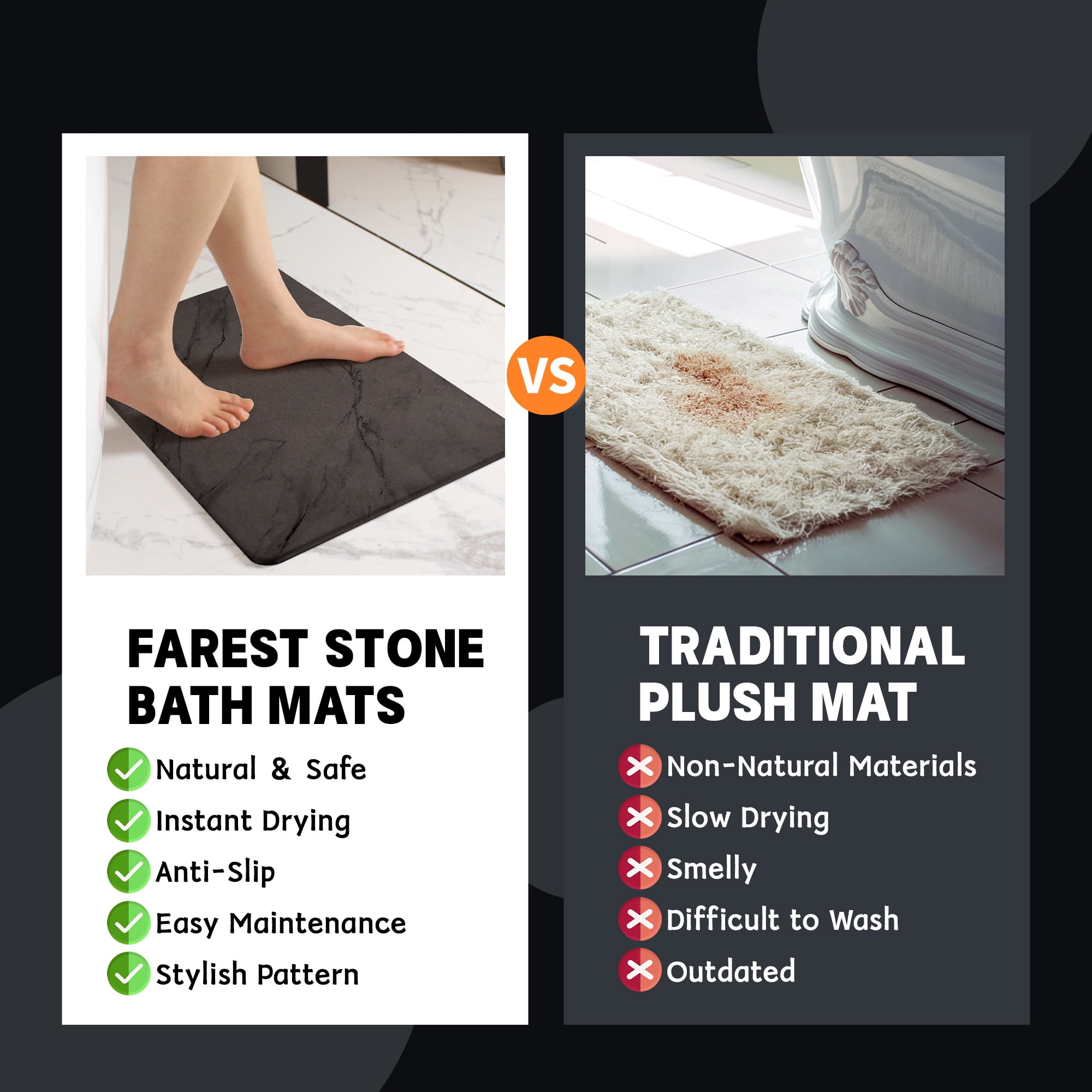 Stone Bath Mat Diatomaceous Earth Shower Mats Super Absorbent Diatomite Stone Bath Mats for Bathroom Quick Drying(23.6''×15.4" Gray Marble)