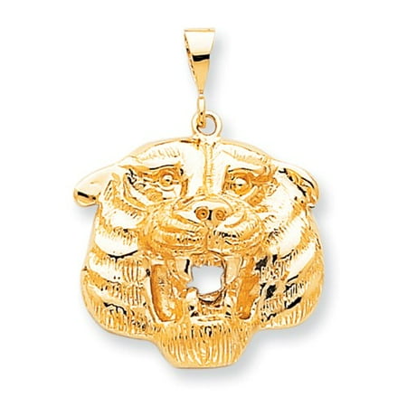 10k Yellow Gold Solid Polished Tigers Head Charm Pendant