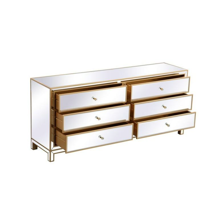 Elegant Decor Reflexion 72" Metal and MDF Mirrored Six-Drawer Dresser in  Gold - Walmart.com