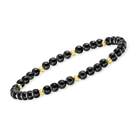 Pure Collection by Ross-Simons 4-4.5mm Onyx Bead Stretch Bracelet With 14kt Yellow Gold, Women's, Adult