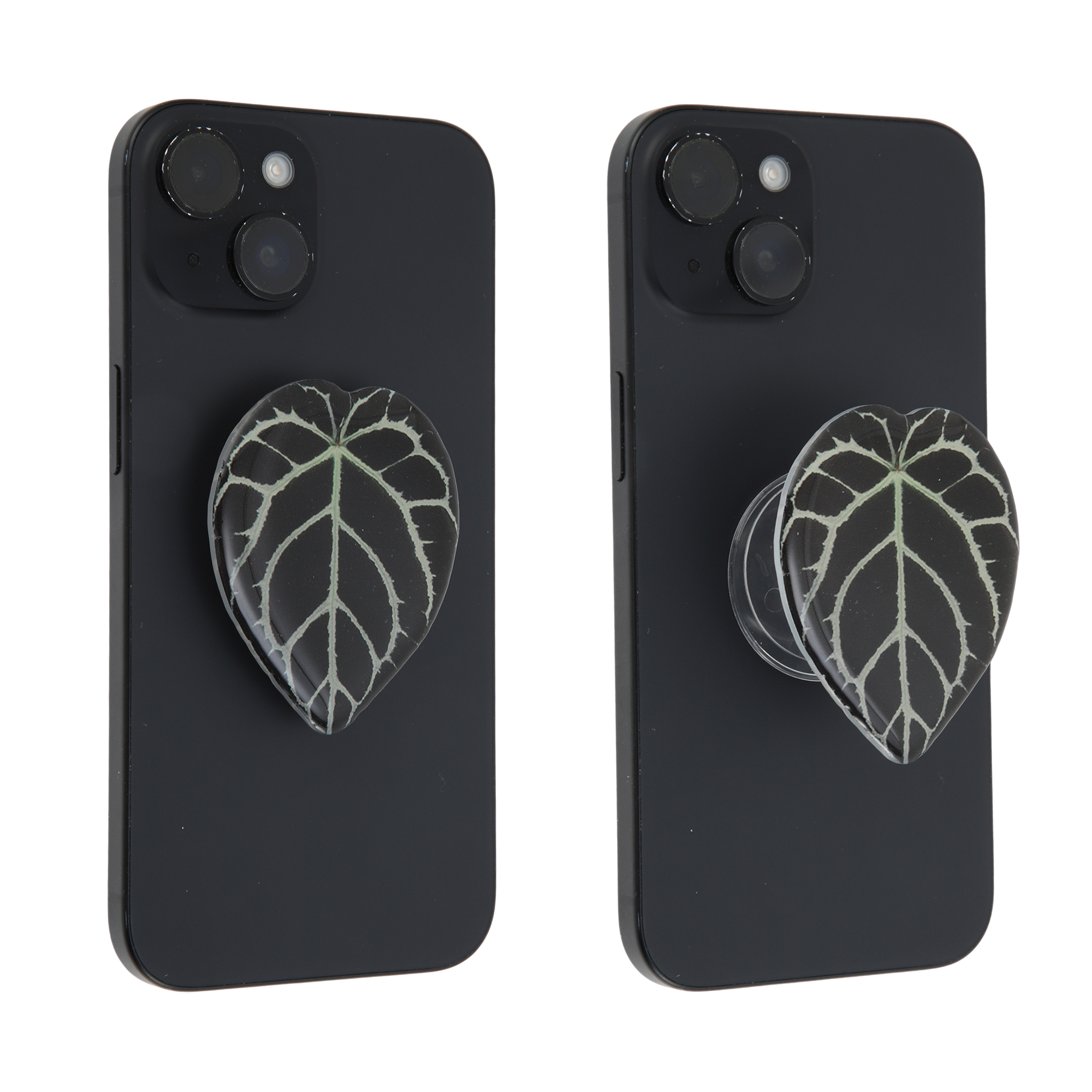 Unique Bargains Leaf Pattern Phone Grip with Strong Adhesive Backing Black