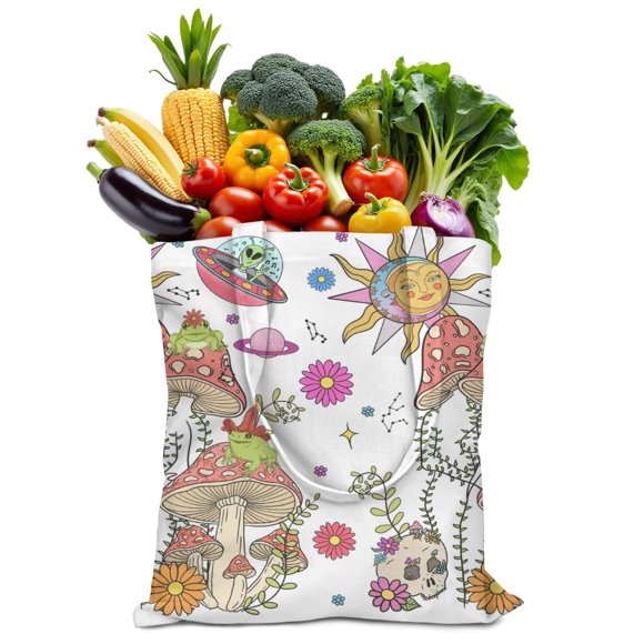 Sac Fourre-Tout en Toile Esthétique Fongicide, Sac à Main Réutilisable Champignon Fantaisiste, Sac de Courses Champignon Conte de Fées Écologique pour Femmes