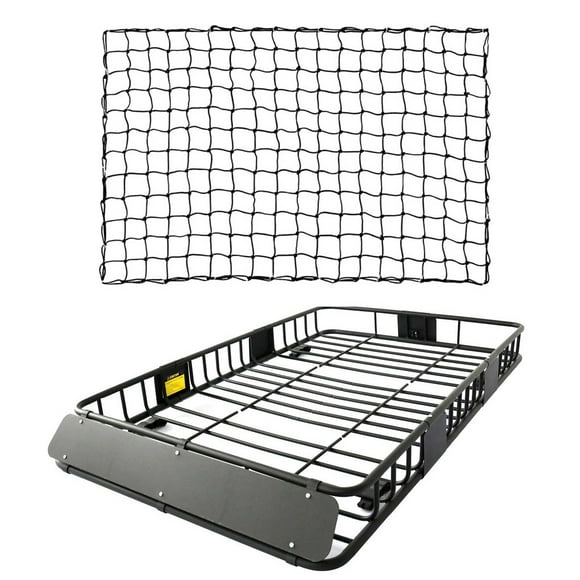 Leader Accessories Roof Rack Cargo Basket Set, Roof Cargo Basket 64'' with Cargo Net 3' x 4' Stretches to 6'x 8' Bungee Net