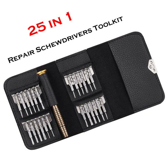 25in1 Screwdriver Repair Tool Kit Set w/ Leather Bag For PC Phone Watch Glasses