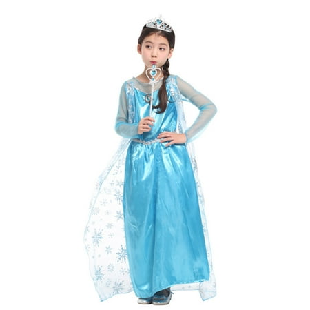 Spooktacular Girls' Ice Princess Ela Dress-Up Costume Set with Fairy Wand, L