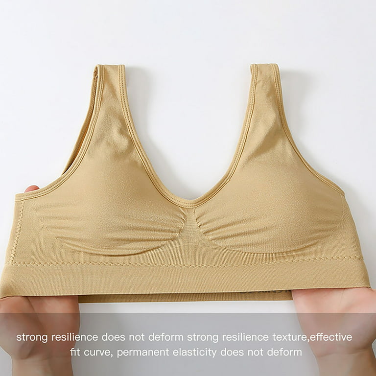 MRULIC sports bras for women Women's Seamless MID Solid Color Sports Bra  With Removable Bra Pad Rose Gold + 4XL