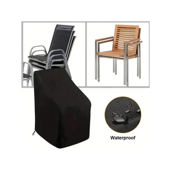 1pc Stacking Outdoor Chair Cover Waterproof Dustproof Garden Patio Furniture Cover 210D Oxford Cloth All Weather Black Drawstring
