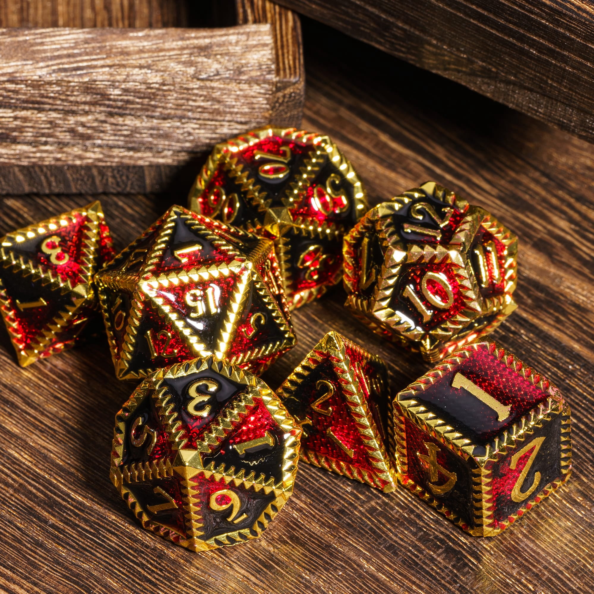 Cusdie Metal DND Dice Set, 7 die Metal Polyhedral D&D Dice Set Serrated Edge Dice for DND Dungeons and Dragons TTRPG Role Playing Games