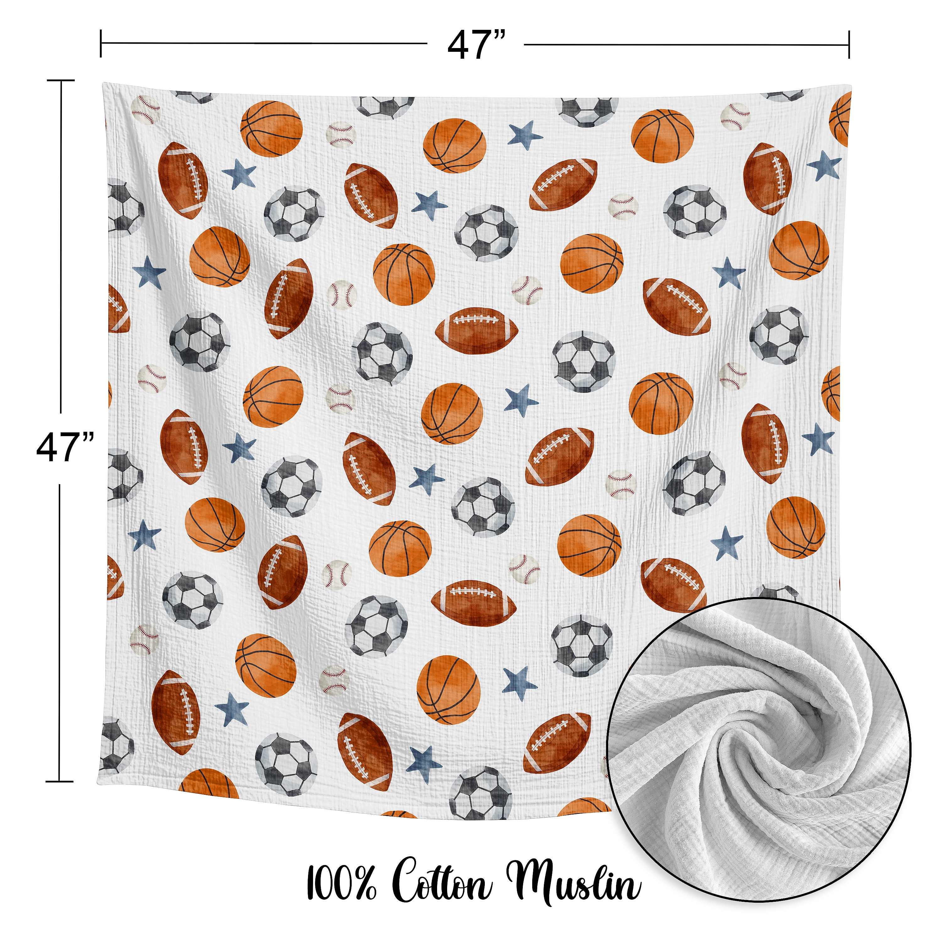 Sweet Jojo Designs Watercolor Sports Theme Boy 2 Pack 100% Cotton Muslin Baby Swaddle Receiving Blankets