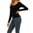 thumbnail image 4 of Unique Bargains Women's Solid Ruched Front Scoop Neck Long Sleeve Blouse Tops Black X-Large, 4 of 7