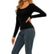 thumbnail image 4 of INSPIRAR CHIC Blusa Básica de Manga Larga con Cuello Redondo y Fruncido en la Parte Frontal para Mujeres XS Negra, 4 of 7