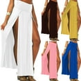 thumbnail image 4 of RABBITH Womens High Waist Sexy Double Slit Front Open Knit Maxi Long Skirt Solid Color P, 4 of 18