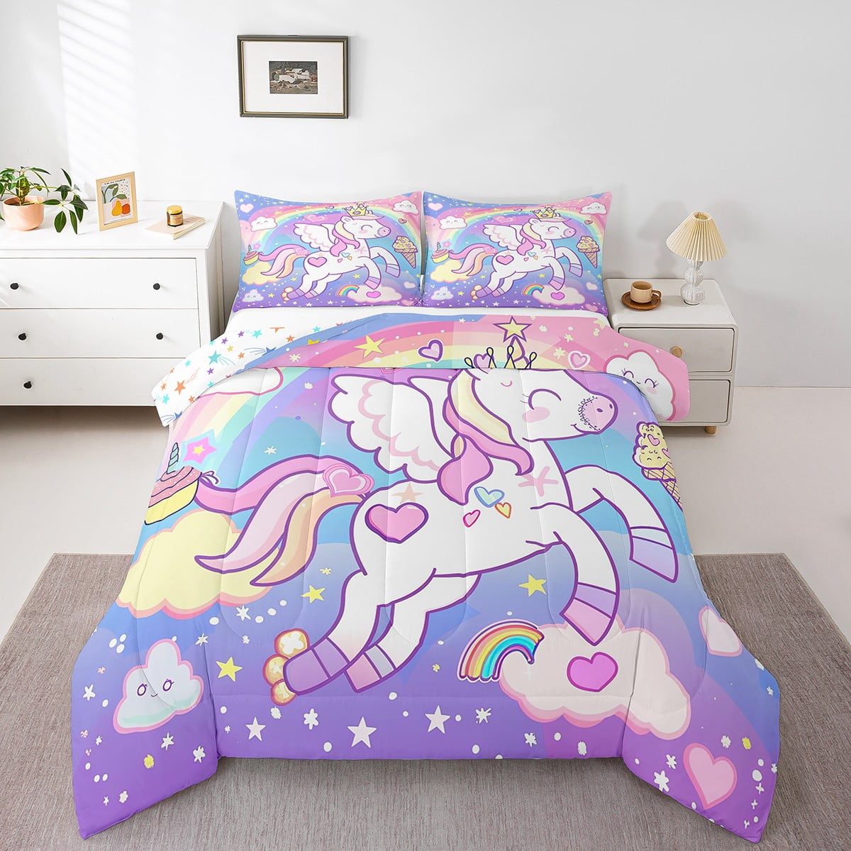 Kawaii Unicorn Bedding Sets Cartoon Unicorn Comforter Set Queen