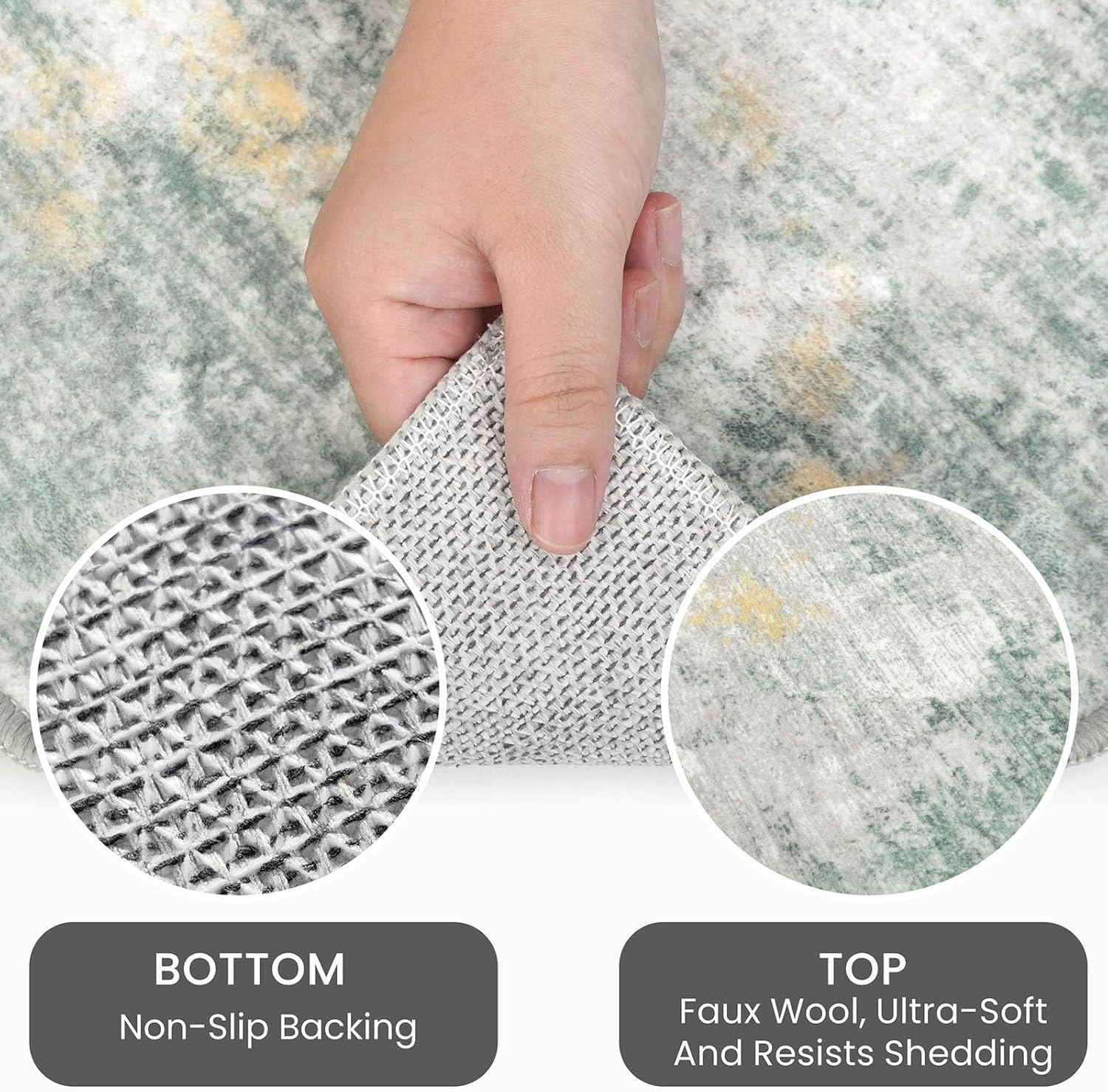 iOhouze Washable Rugs 3x5 ft Entryway Rugs Abstract Non Slip Area Rug Printed Faux Wool Soft Kitchen Rugs Indoor Rugs for Entrance Foyer Living Room Bedroom, Light Green/Gray/Orange