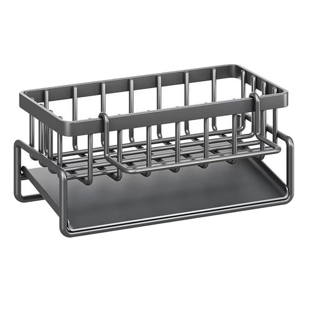 Kitchen Sink Caddy Organizer, Stainless Steel Sponge Holder Sink Caddy with Auto Drain Tray