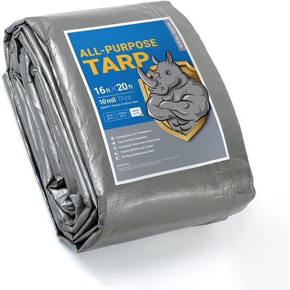 Heavy Duty Tarp 16x20 Feet Silver/Black Multi Purpose Thick Waterproof Poly Tarp Cover 10mil