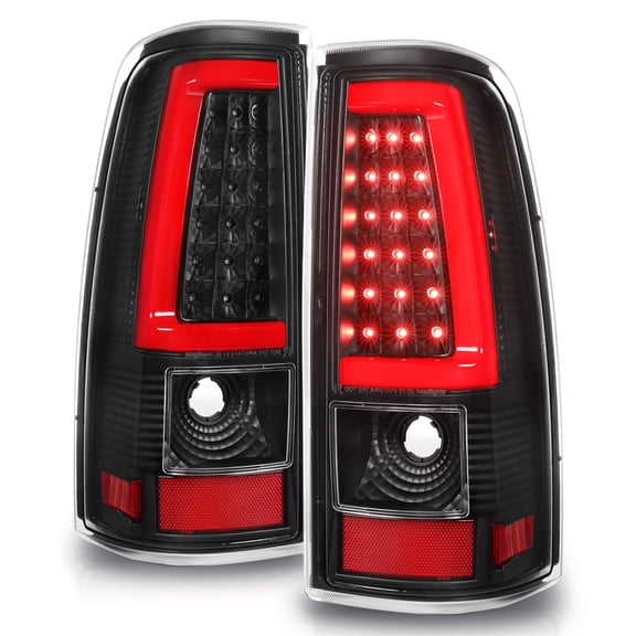 Spec-D Tuning Black LED Tail Lights w/ Red Tube Compatible with 2003-2006 Chevy Silverado 1500 1500HD 2500 2500HD 3500 Left Right Pair Assembly